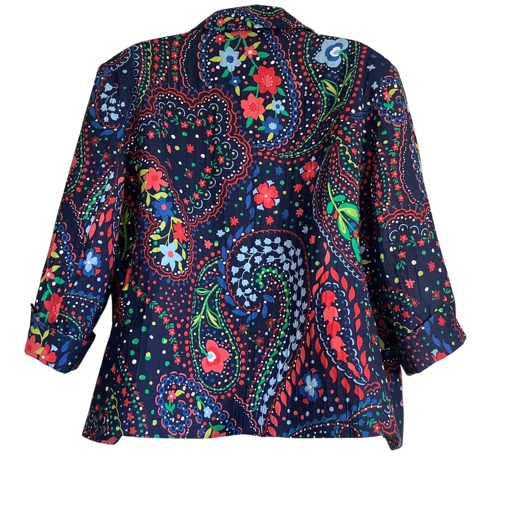 Alfred Dunner Petite Navy Paisley Floral Open Front Jacket Blazer 18P Womens - Picture 2 of 16